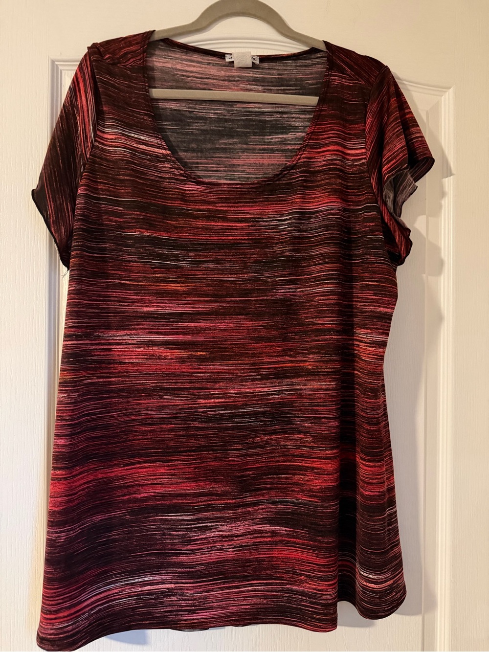 Women’s Red Striped Short Sleeve Scoop Neck Top Size 2X
